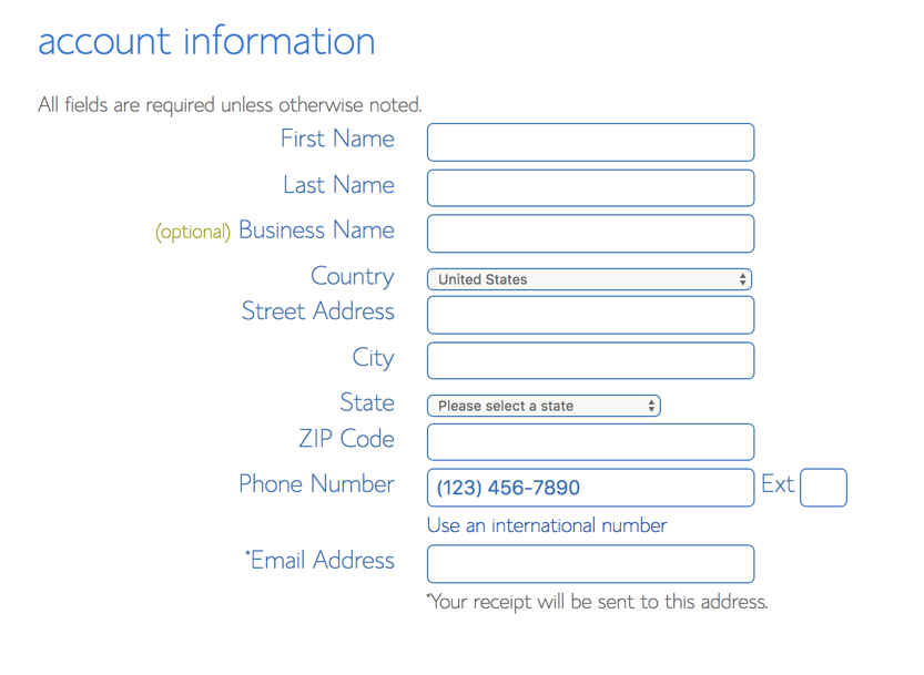 Bluehost account information